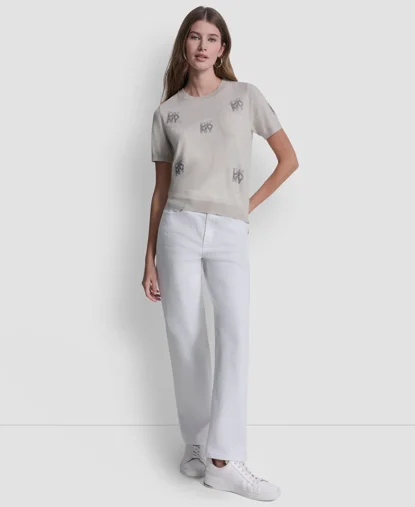 DKNY Áo Len Nữ Ss Cneck Swtr Rhinestone Logo