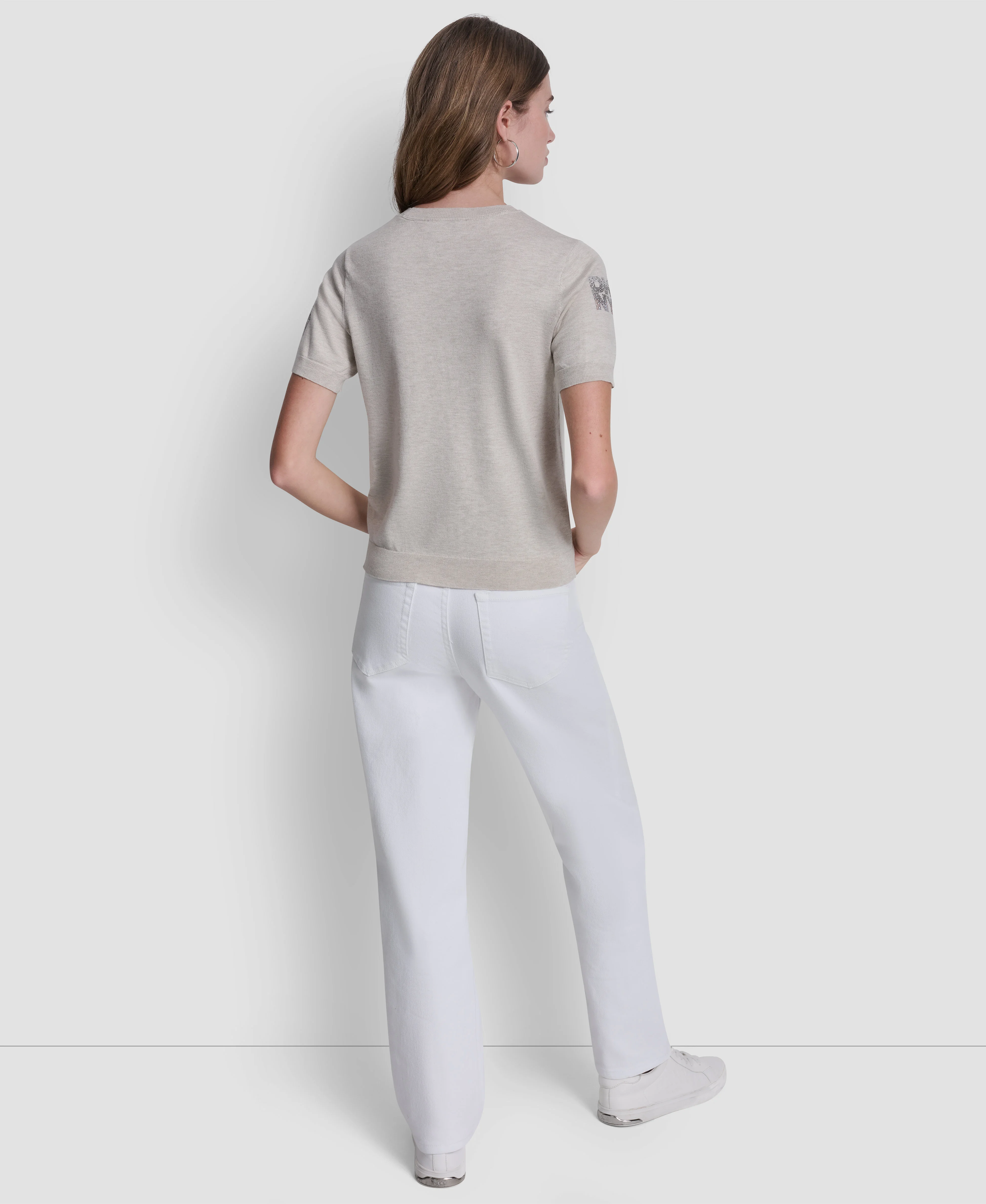 DKNY Áo Len Nữ Ss Cneck Swtr Rhinestone Logo