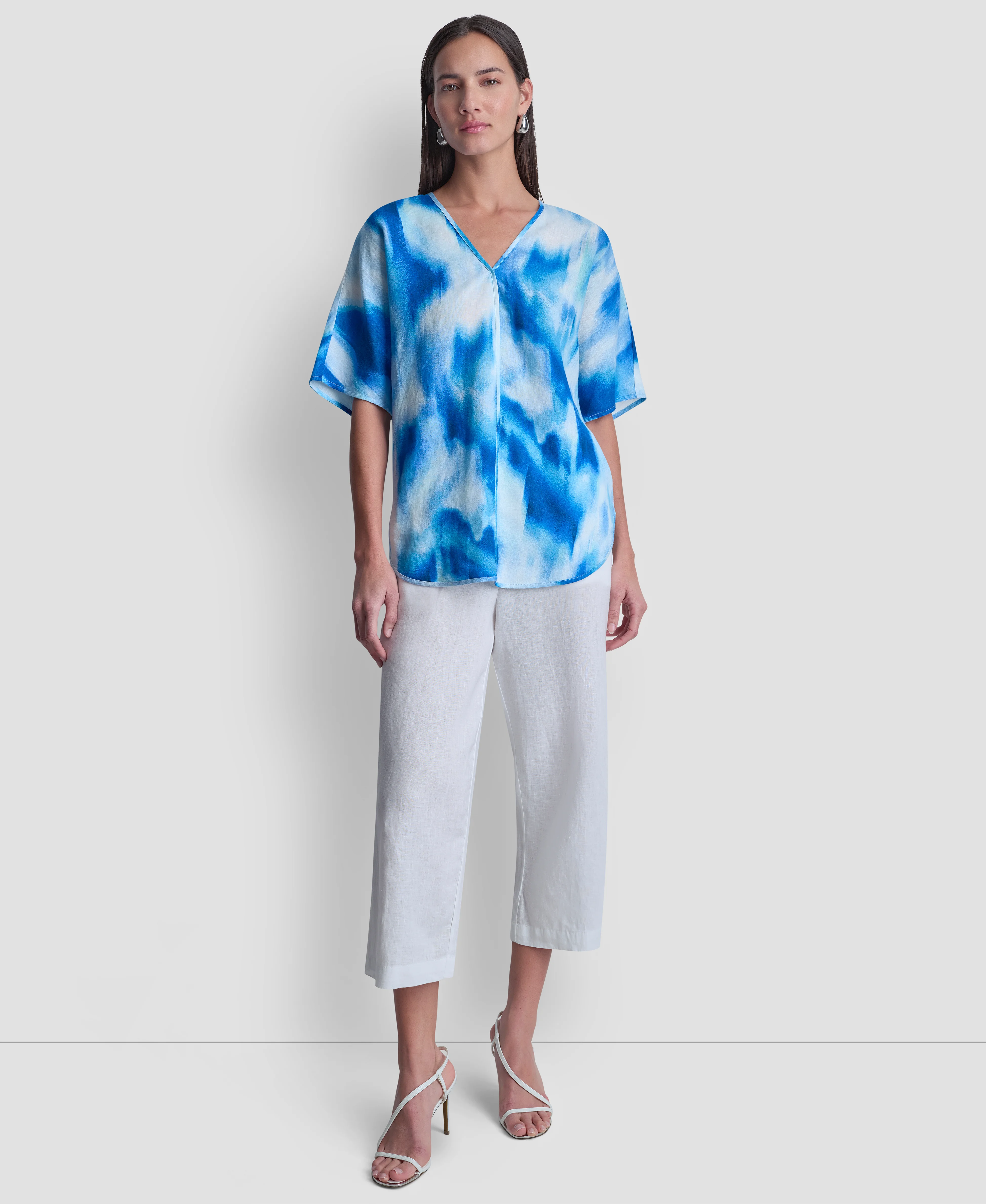 DKNY Áo Kiểu Nữ Extnd Slv Printed Linen V Nck