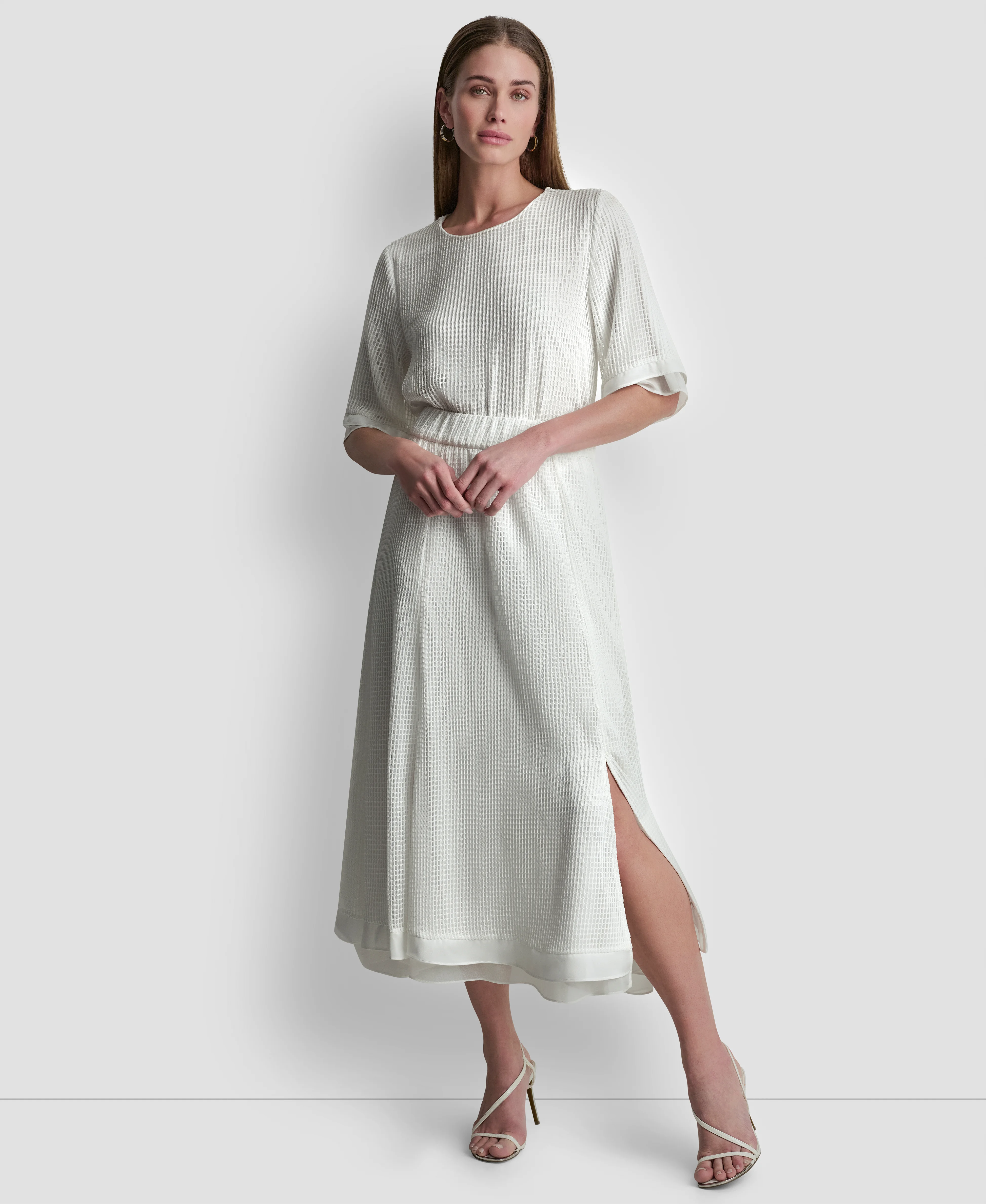 DKNY Váy Nữ Layered Window Pane Poly Skirt