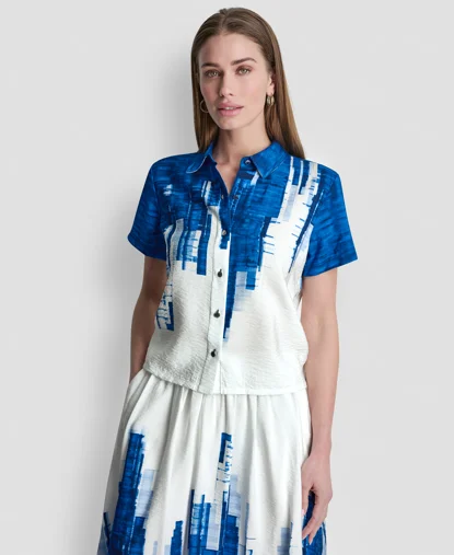 DKNY Áo Sơ Mi Nữ S/S Printed Voile Camp Shrt