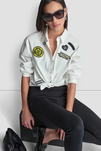 DKNY Áo Sơ Mi Nữ L/S 1989 Pin Patch Bttn Shrt