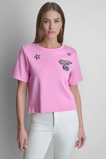 DKNY Áo Thun Nữ L/S 1989 Pin Patch Jersey Shrt