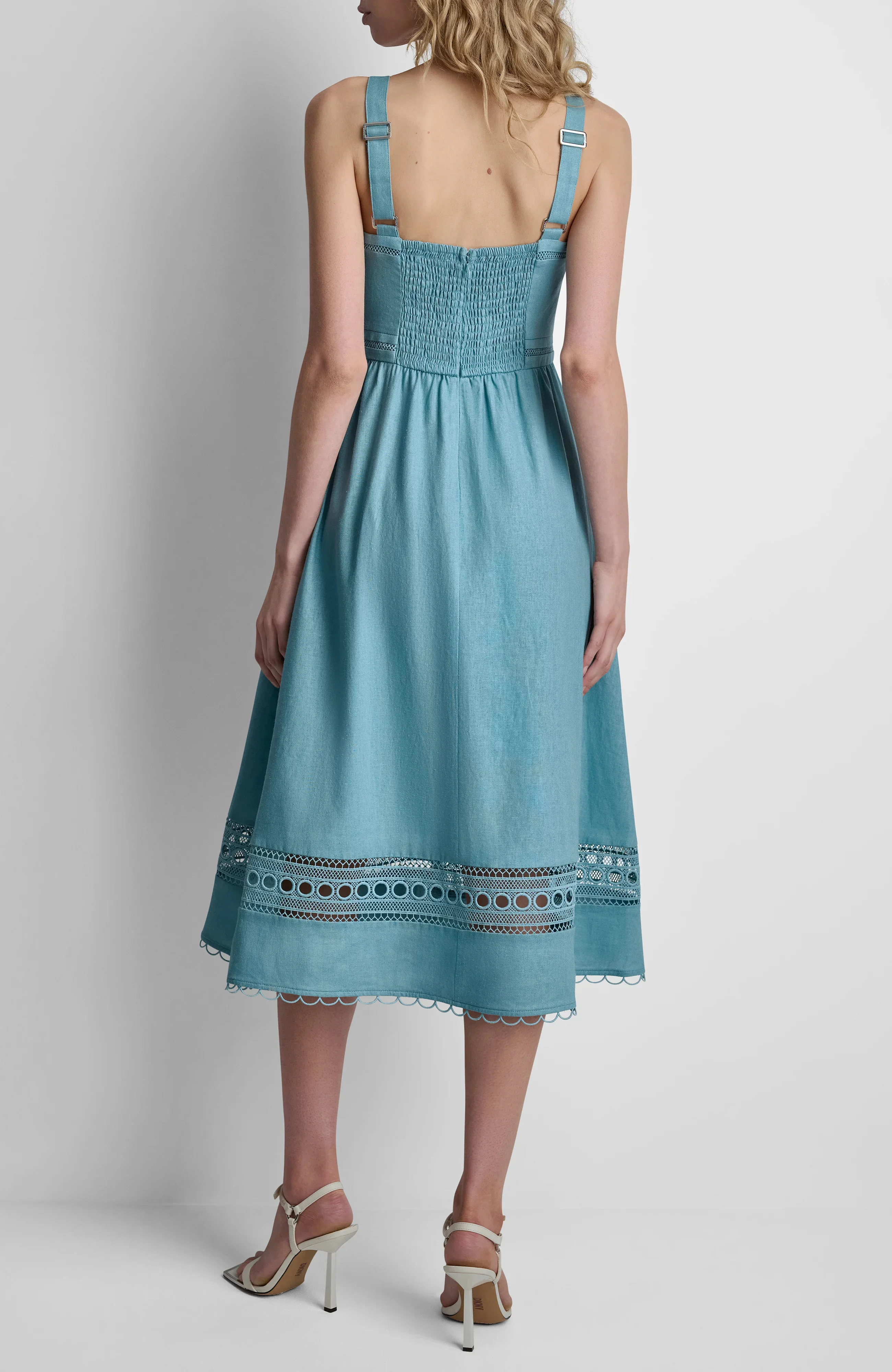 DKNY Đầm Nữ S/L Linen Viscose Lace Dress
