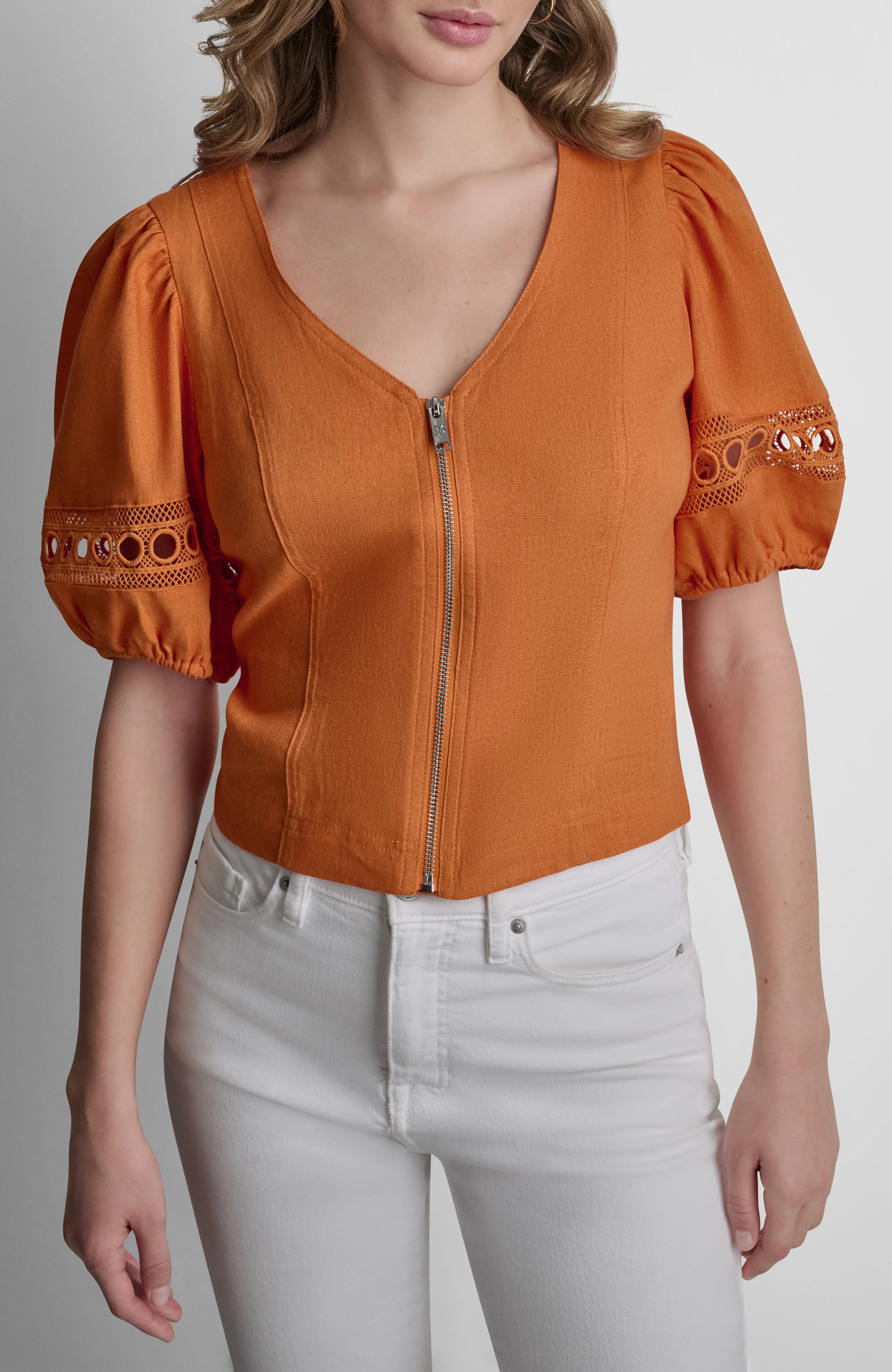 DKNY Áo Kiểu Nữ Puff Slv Loop Lace Blse