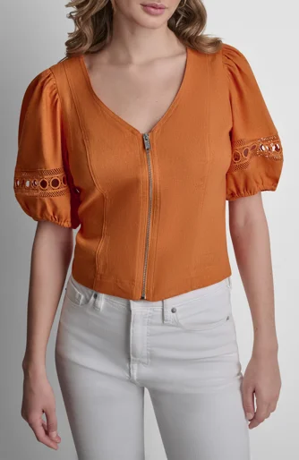 DKNY Áo Kiểu Nữ Puff Slv Loop Lace Blse