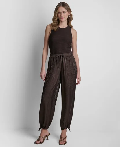 DKNY Quần Dài Nữ Rayon Nylon Twnkl Tie Leg Pant