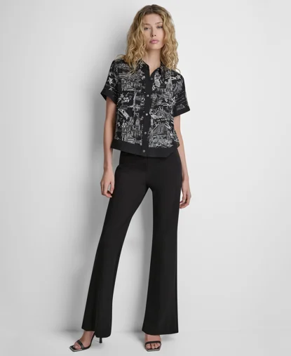 DKNY Áo Sơ Mi Nữ S/S Prntd Camp Shrt W/ Trim