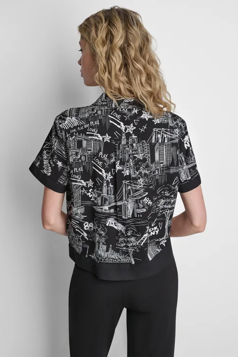DKNY Áo Sơ Mi Nữ S/S Prntd Camp Shrt W/ Trim