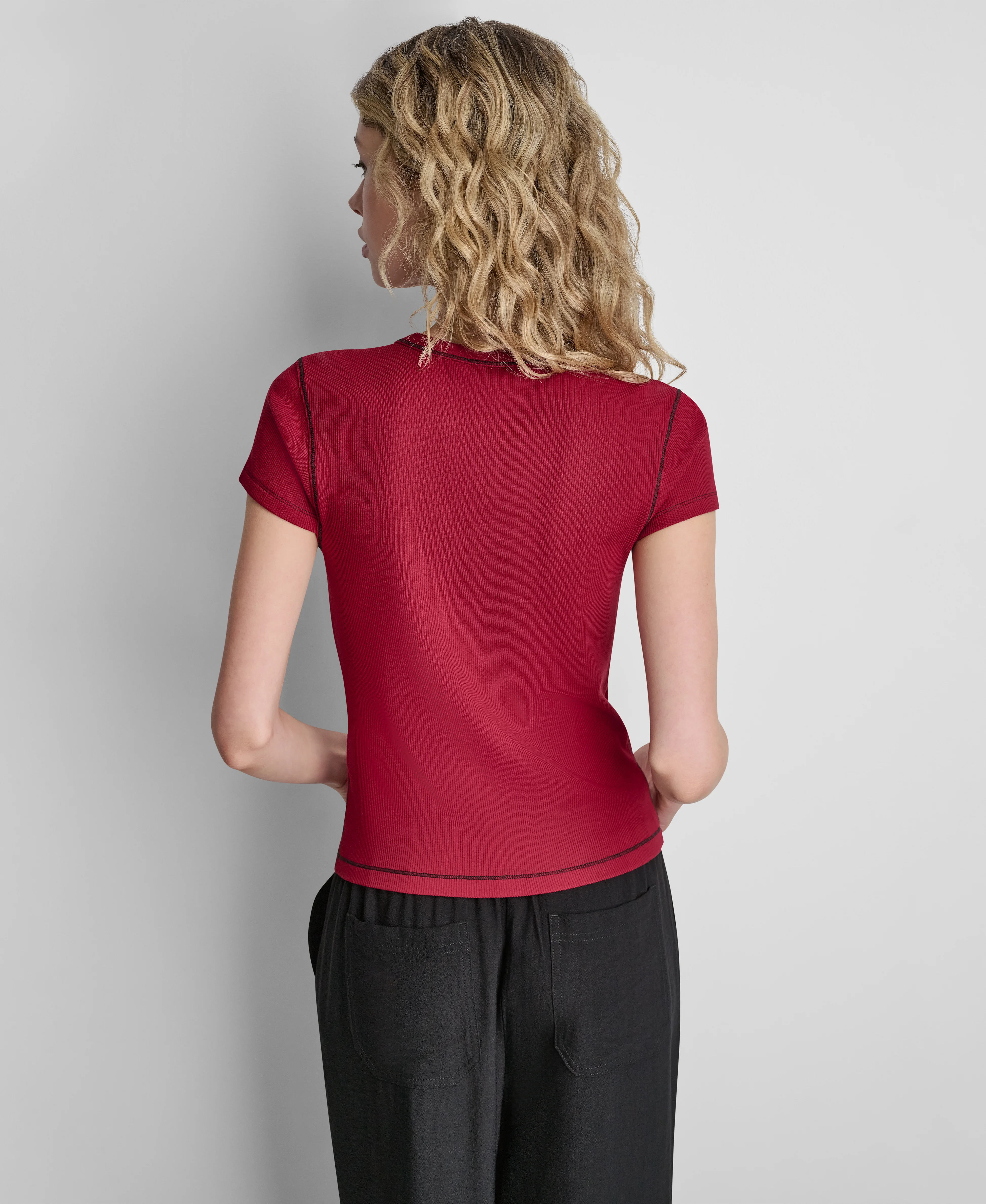DKNY Áo Kiểu Nữ S/S Contrast Stitch Knit Top