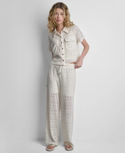 DKNY Áo Kiểu Nữ S/S Pearl Knit Bttn Dwn Shrt