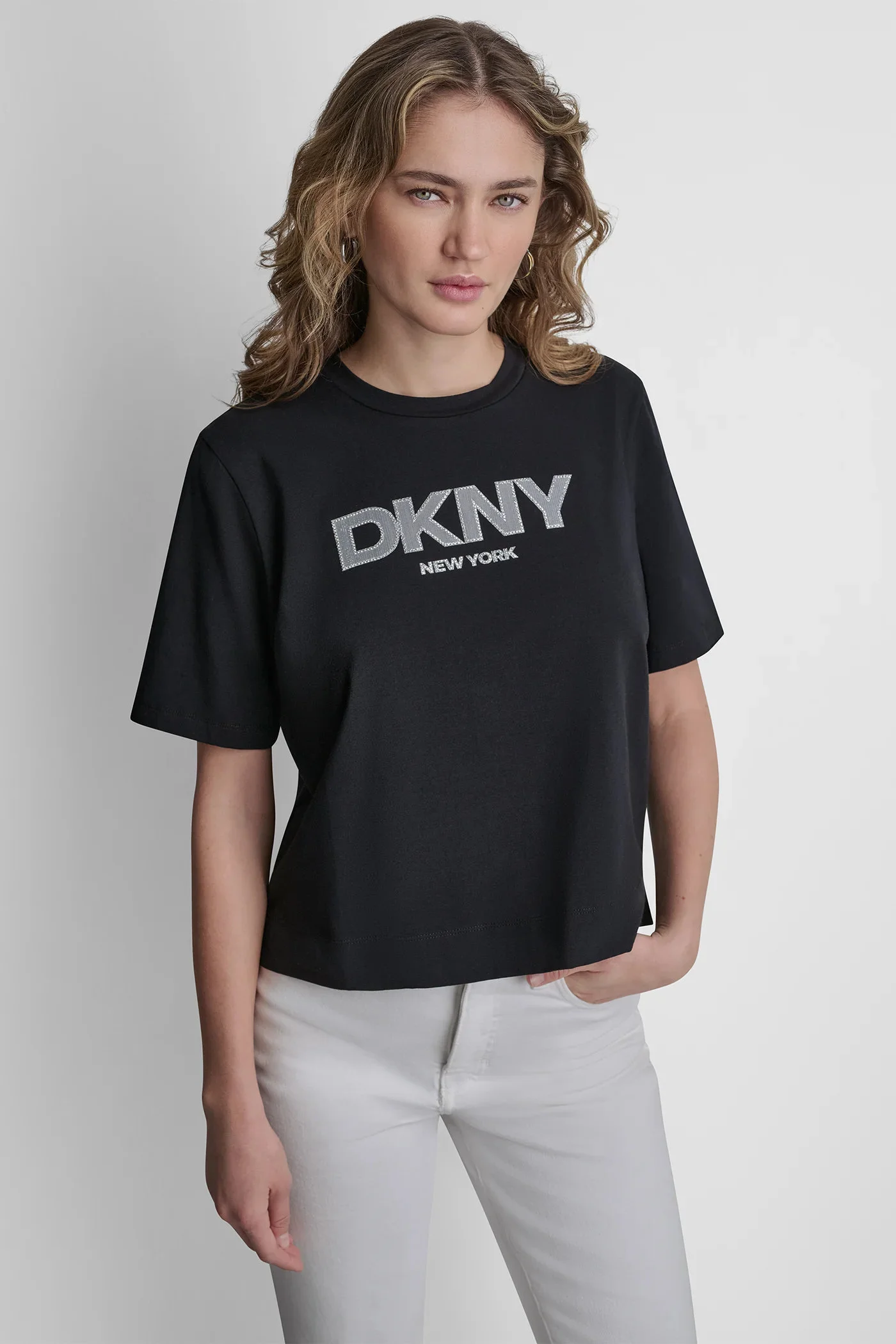 DKNY Áo Thun Nữ S/S Diamond Boarder Logo Tee