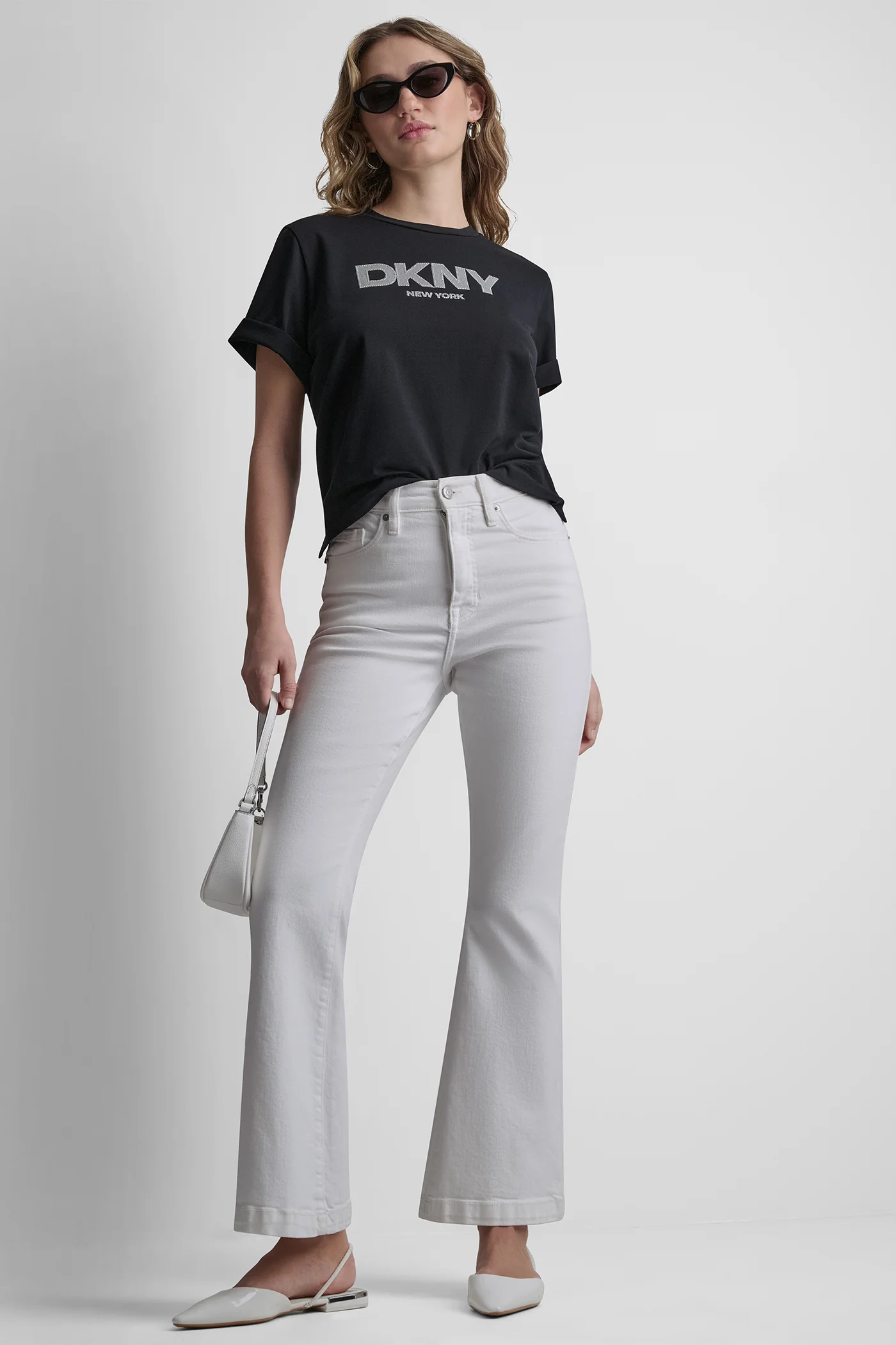 DKNY Áo Thun Nữ S/S Diamond Boarder Logo Tee