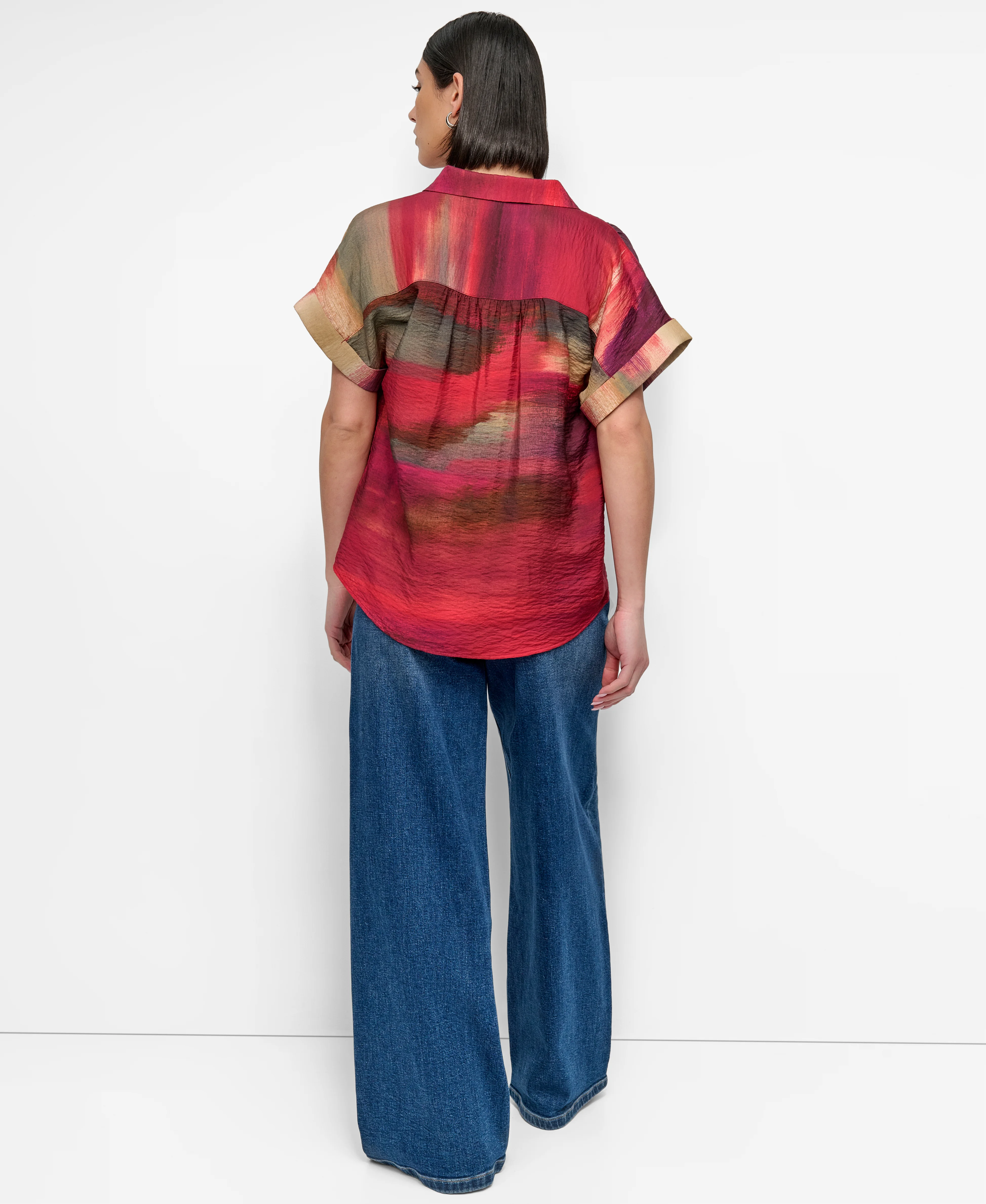 DKNY Áo Sơ Mi Nữ S/S Printed Cotton V