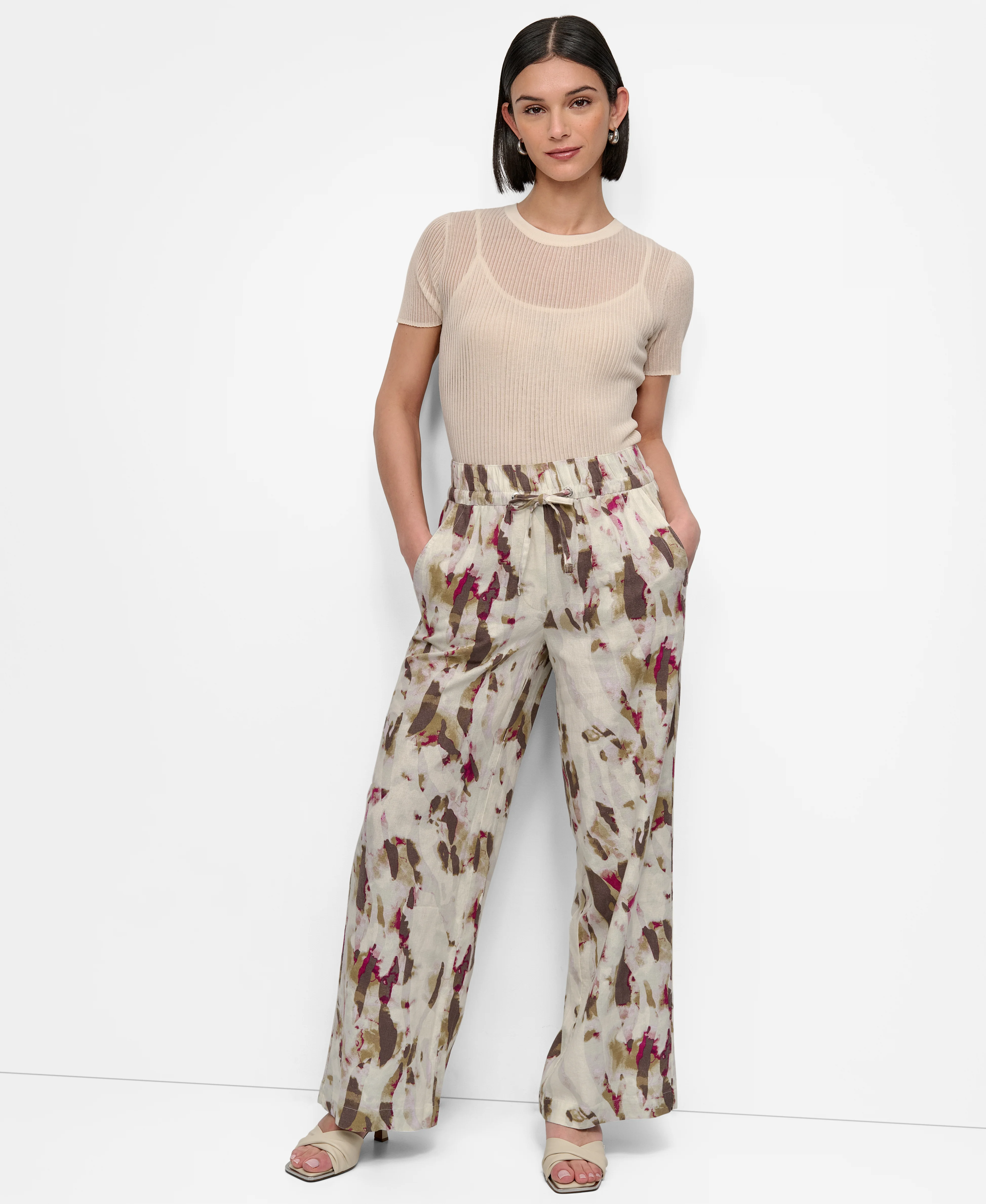 DKNY Quần Dài Nữ Prtd Linen Viscose Pullon Pant