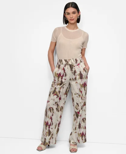 DKNY Quần Dài Nữ Prtd Linen Viscose Pullon Pant