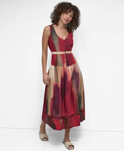 DKNY Đầm Nữ S/L Prtd Neckdrop Waist Dress