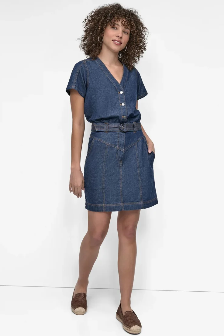 DKNY Đầm Nữ S/S Vnck Denim Dress W/ Belt