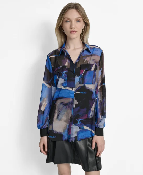DKNY Áo Sơ Mi Nữ L/S Bttn Crinkl Chffon Shrt