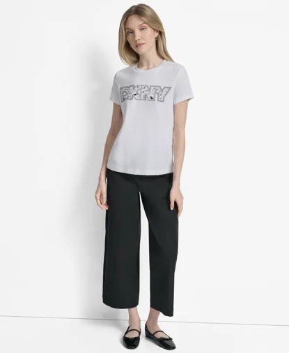 DKNY Áo Thun Nữ S/S Newspaper Logo Tshirt