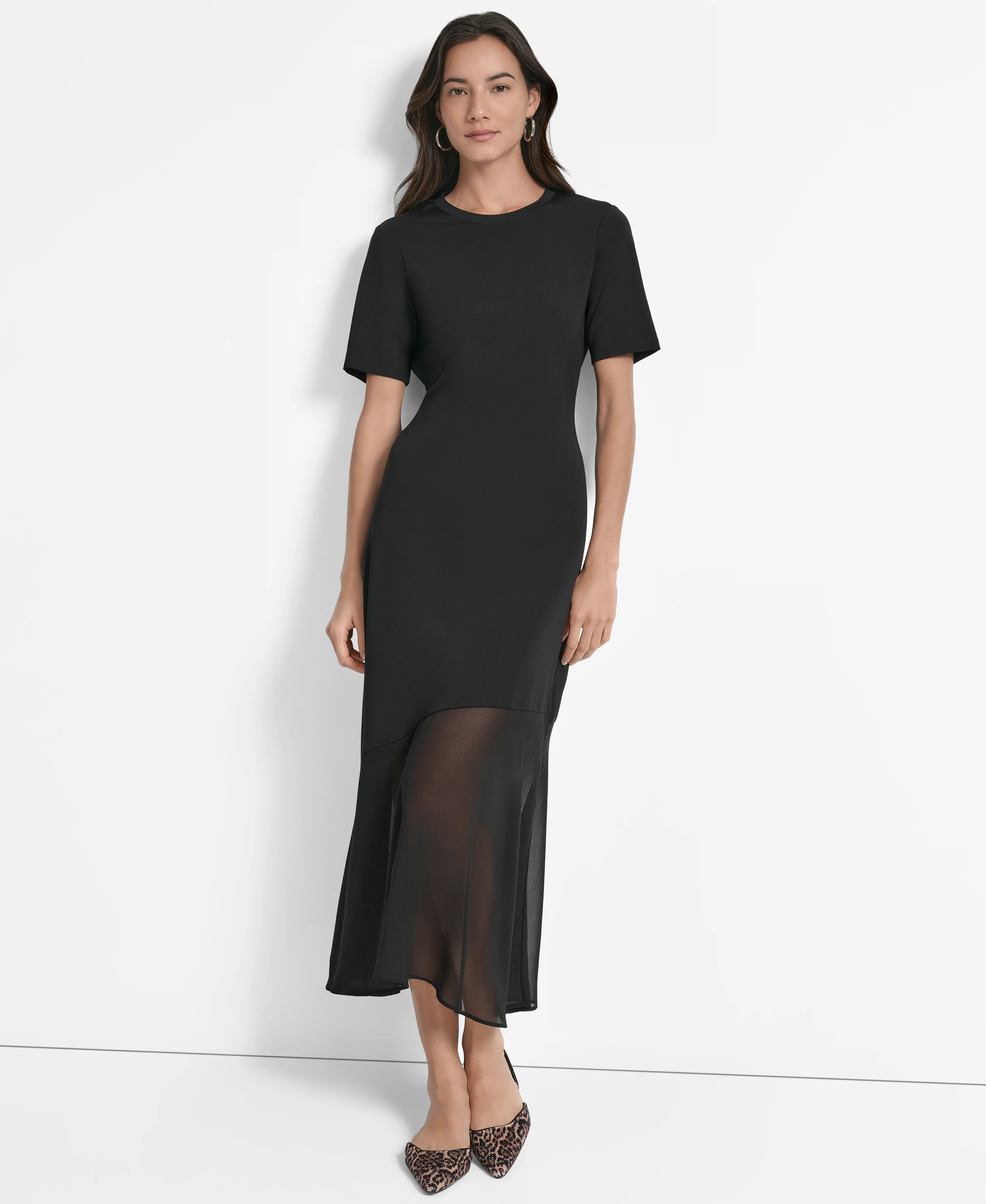 DKNY Đầm Nữ S/S Mix Media Knit Maxi Dress
