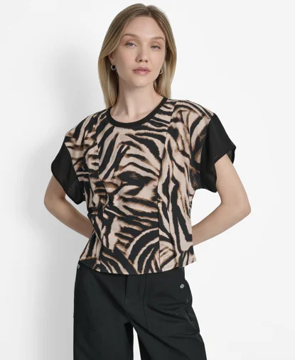 DKNY Áo Thun Nữ Puff Slv Grommet Voile Top