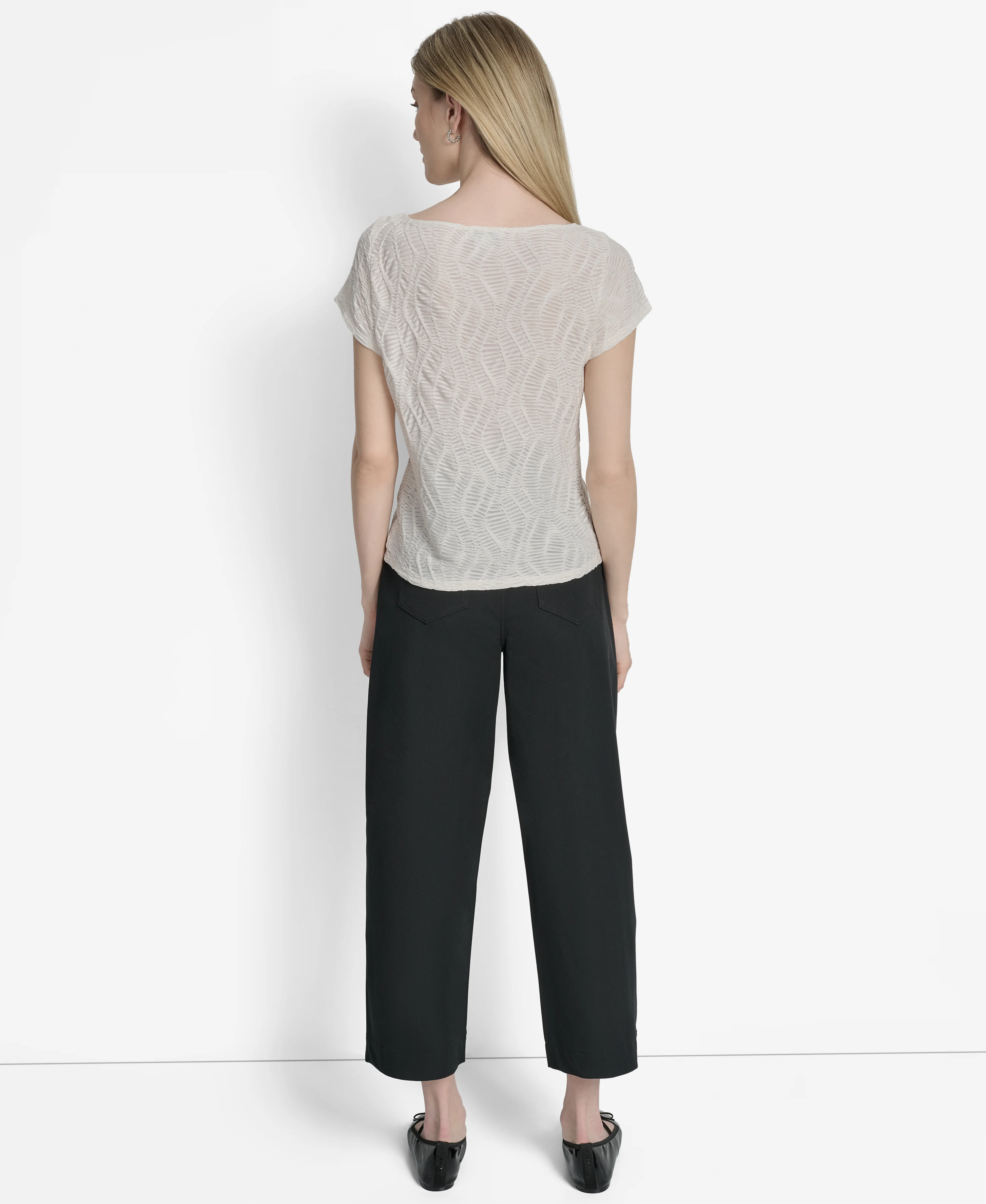 DKNY Áo Thun Nữ S/S Boatneck Textured Knit Top