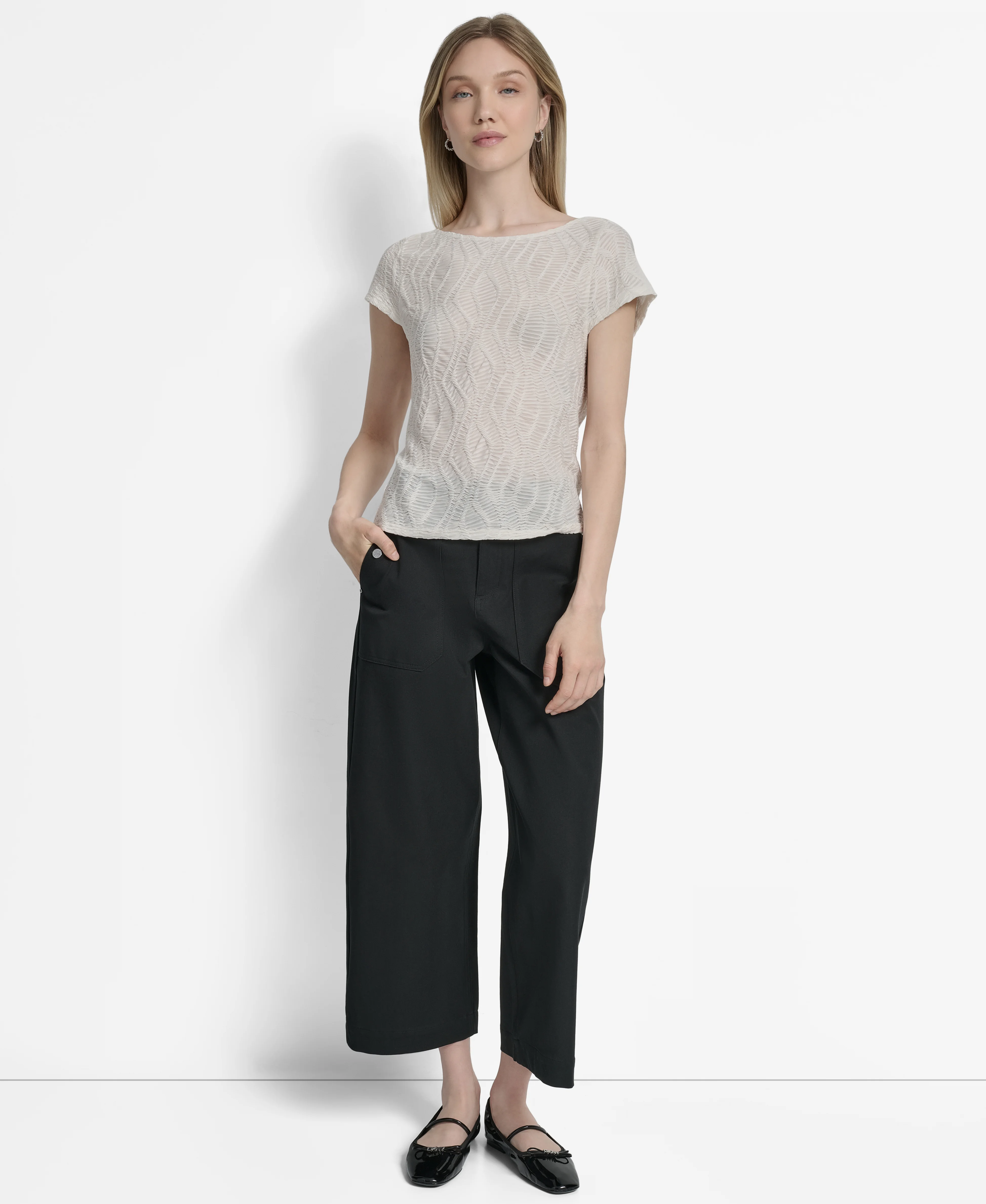 DKNY Áo Thun Nữ S/S Boatneck Textured Knit Top