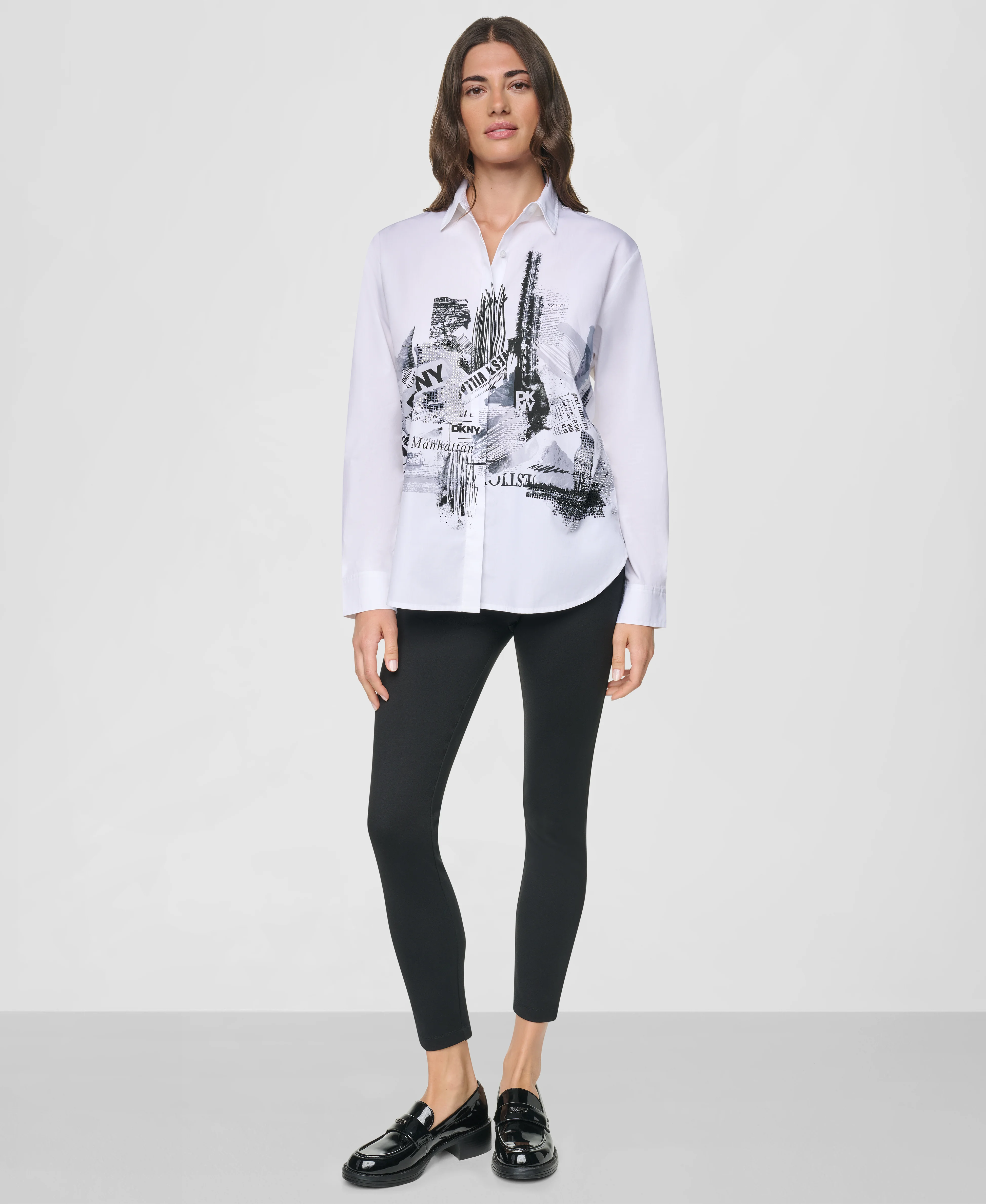 DKNY Áo Sơ Mi Nữ L/S Prntd Rhinestone Dk City B