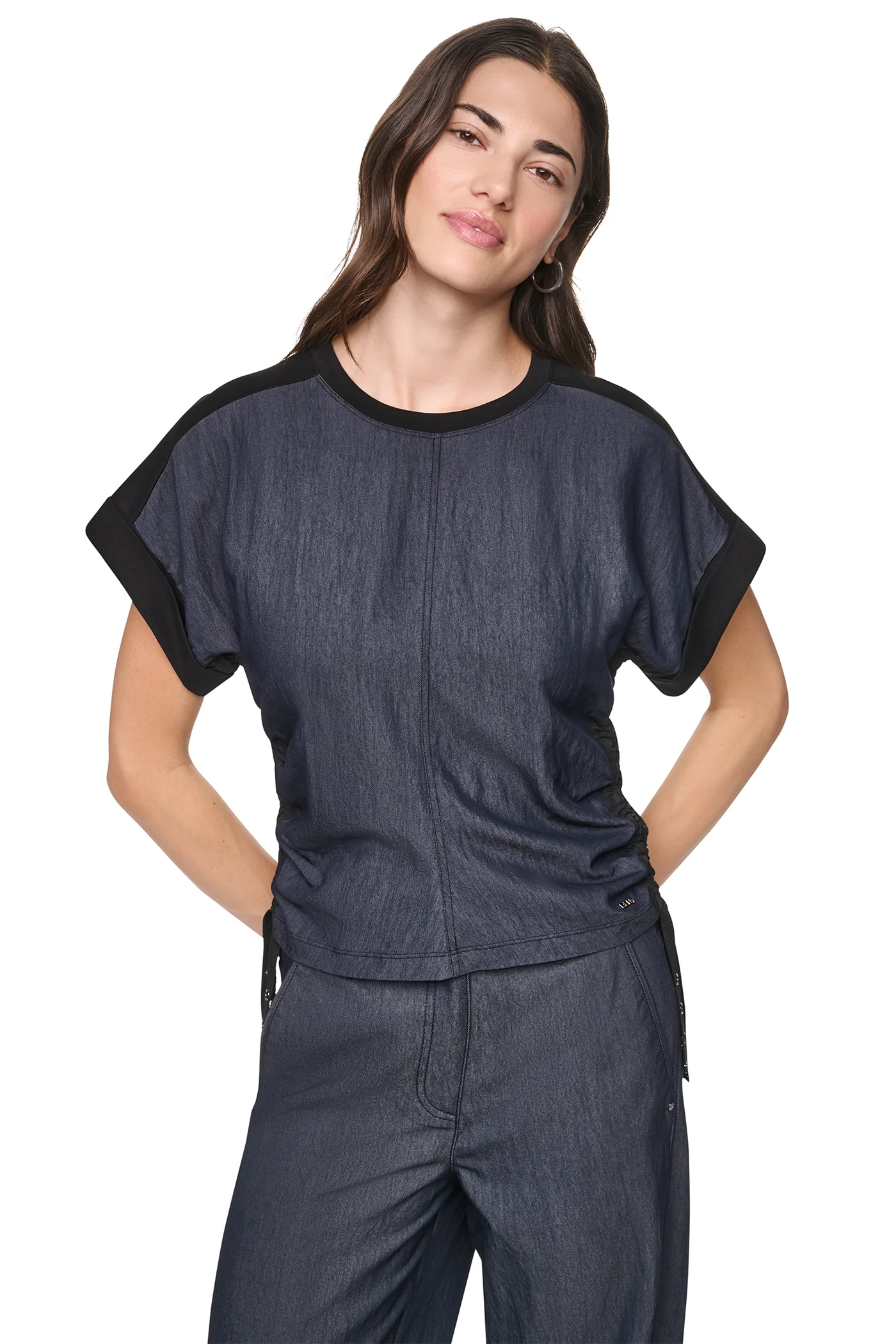 DKNY Áo Kiểu Nữ S/S Side Ruche Wshd Hvy Cttn T