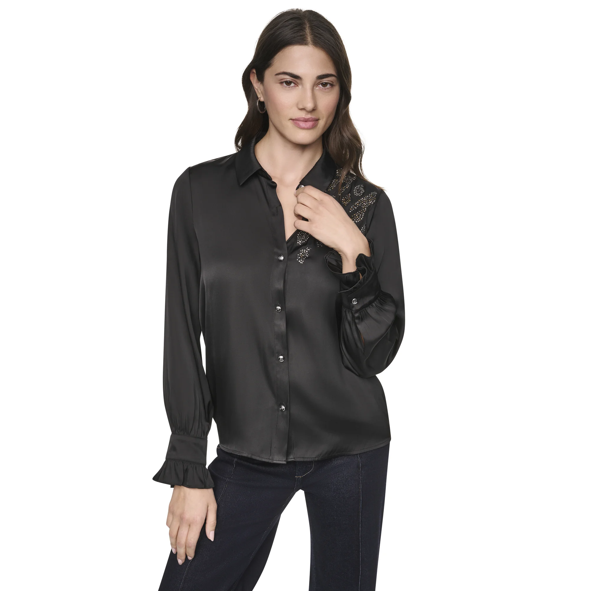 DKNY Áo Sơ Mi Nữ L/S Anml Heatset Rffl Cuff Bls