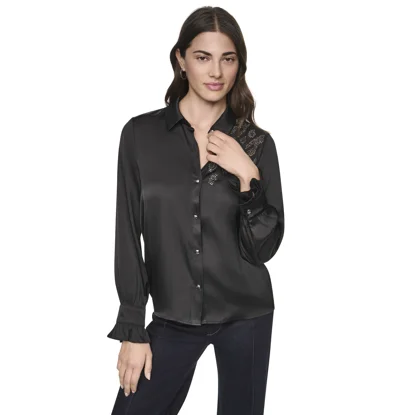 DKNY Áo Sơ Mi Nữ L/S Anml Heatset Rffl Cuff Bls