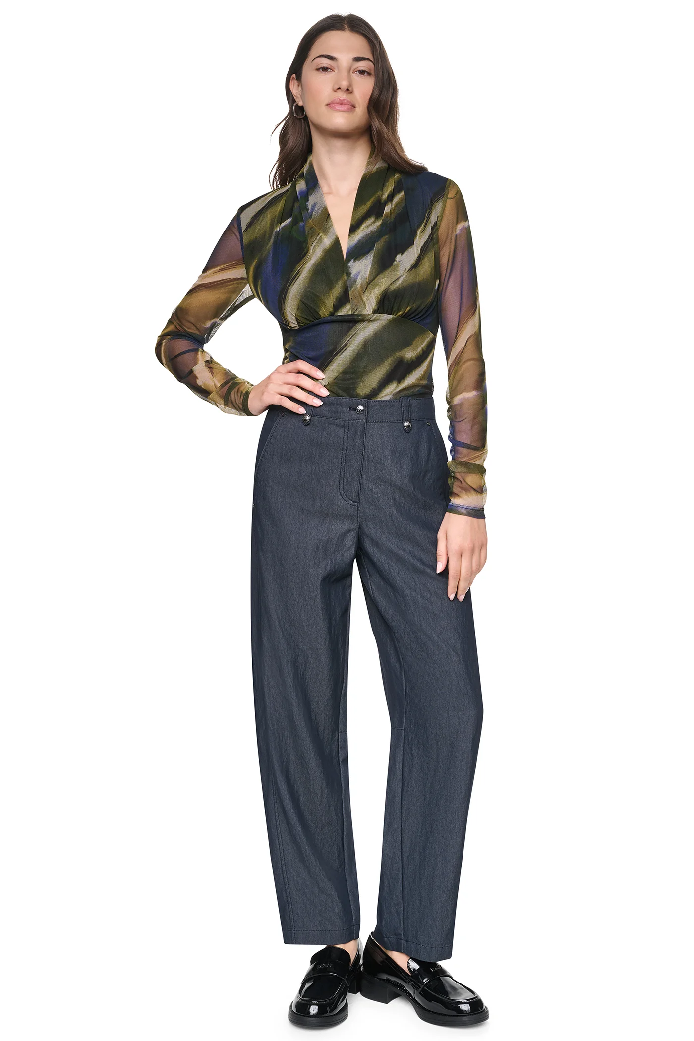 DKNY Quần Dài Nữ Wshd Indigo Sanded Twill Wide 