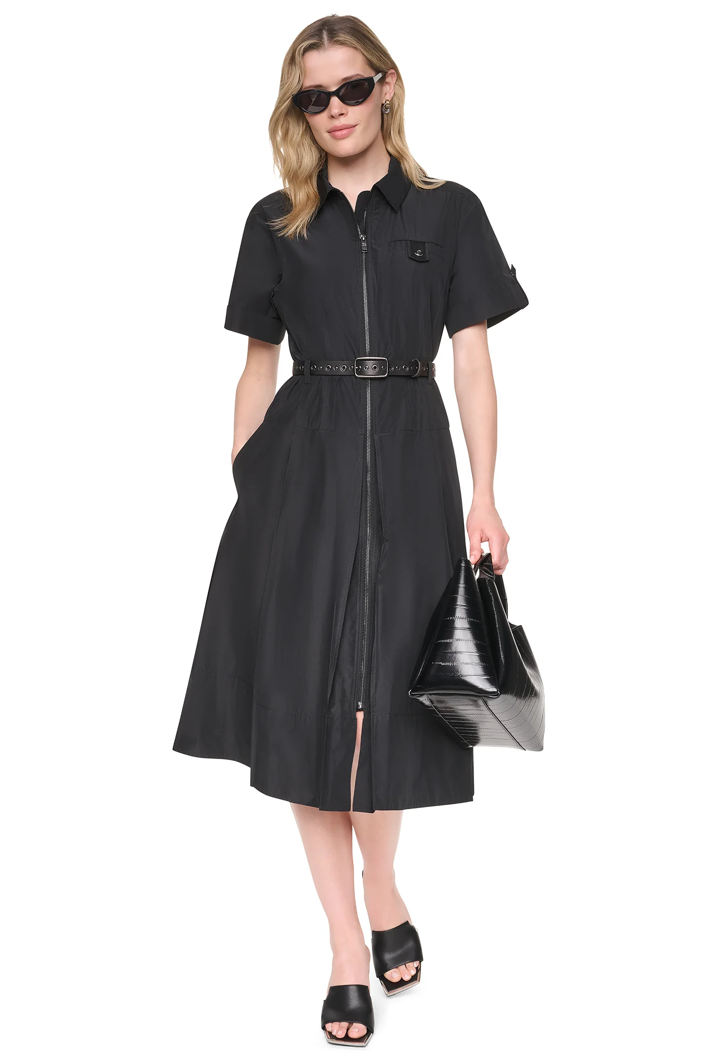 DKNY Đầm Nữ Roll Tab Memory Taffeta Zip Fr