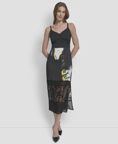 DKNY Đầm Nữ V Neck Paneled Midi Dress