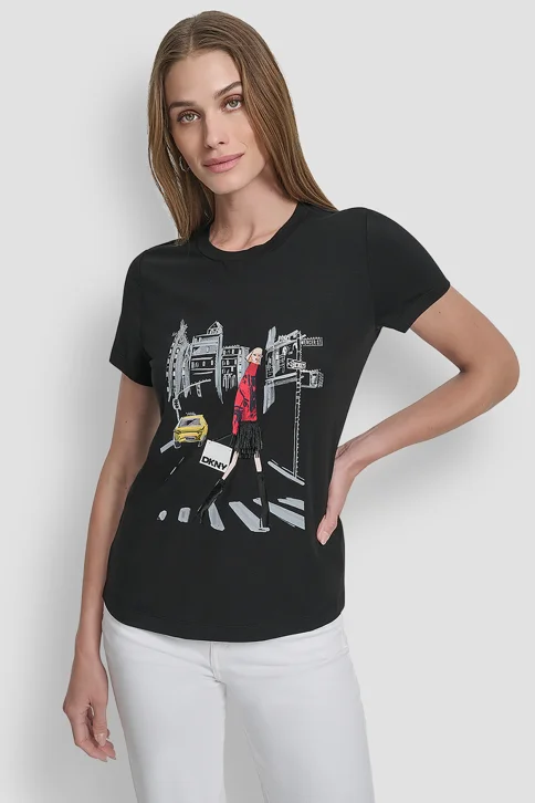 DKNY Áo Thun Nữ Ss T-Sq Conversational Tshirt