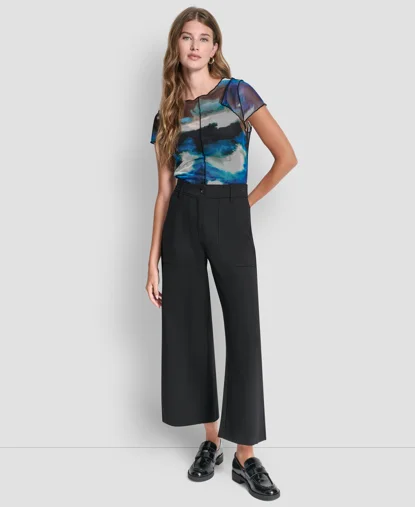 DKNY Quần Dài Nữ Patch Pkt Wide Leg Ponte Pant
