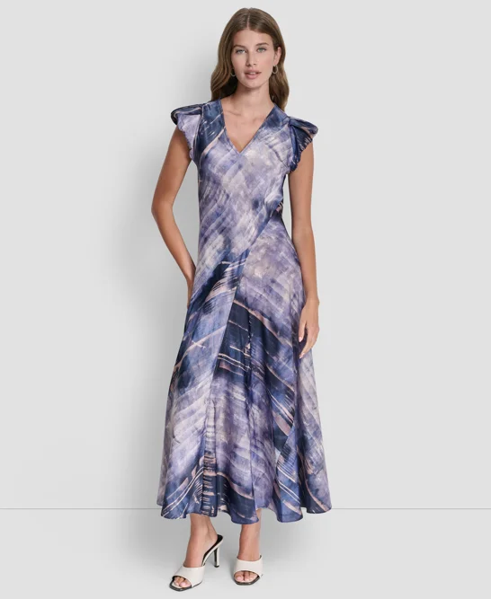 DKNY Đầm Nữ Puff Slv Satin Bias Cut Dress