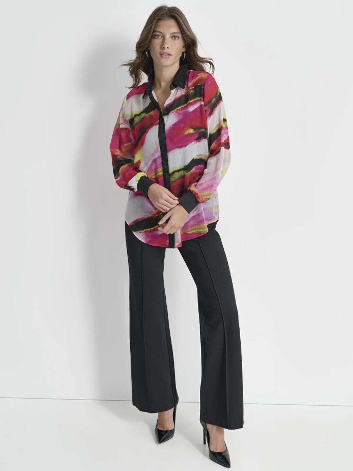 DKNY Áo Sơ Mi Nữ L/S Prnt Chiffon Bttn Dwn Blse