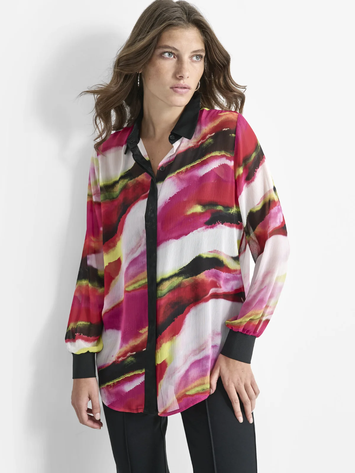 DKNY Áo Sơ Mi Nữ L/S Prnt Chiffon Bttn Dwn Blse