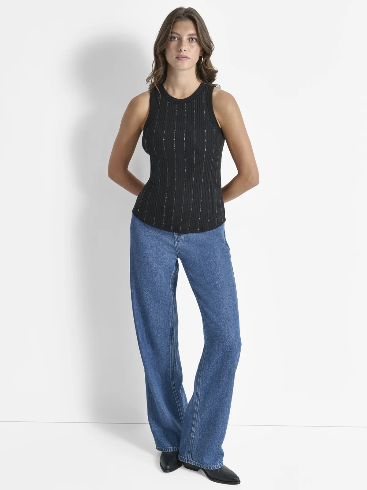 DKNY Áo Kiểu Nữ S/L Rib Tank W/ Vertical Studs