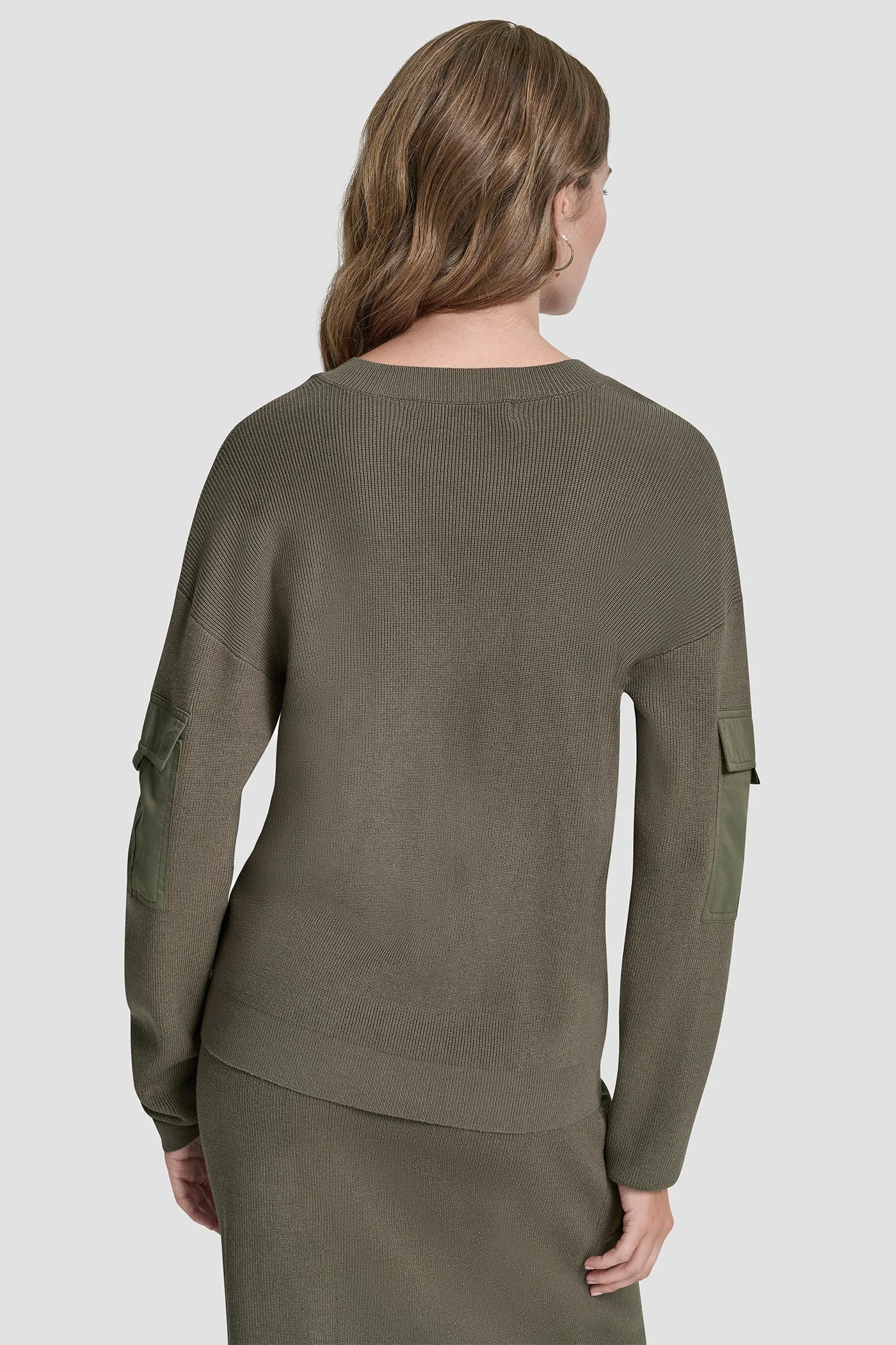 DKNY Áo Len Nữ L/S Vnck Swtr W/ Satin Pck