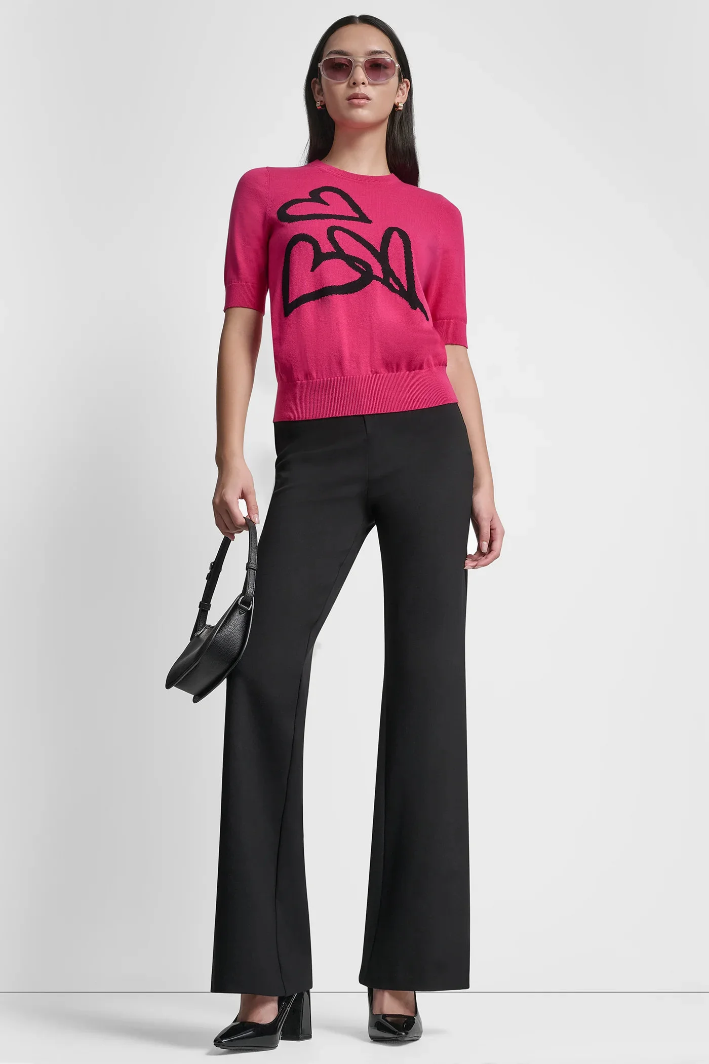 DKNY Áo Len Nữ S/S Graffiti Hearts Cttn Swtr