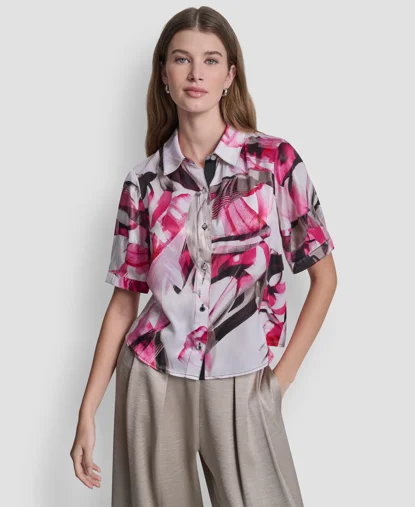 DKNY Áo Sơ Mi Nữ 3/4 Prntd Lanturn Slv Sppl Stn