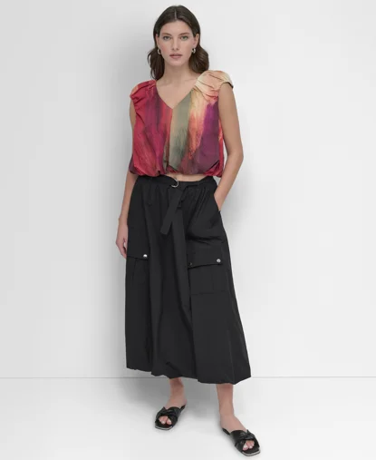 DKNY Áo Kiểu Nữ S/L Printed Rumpled