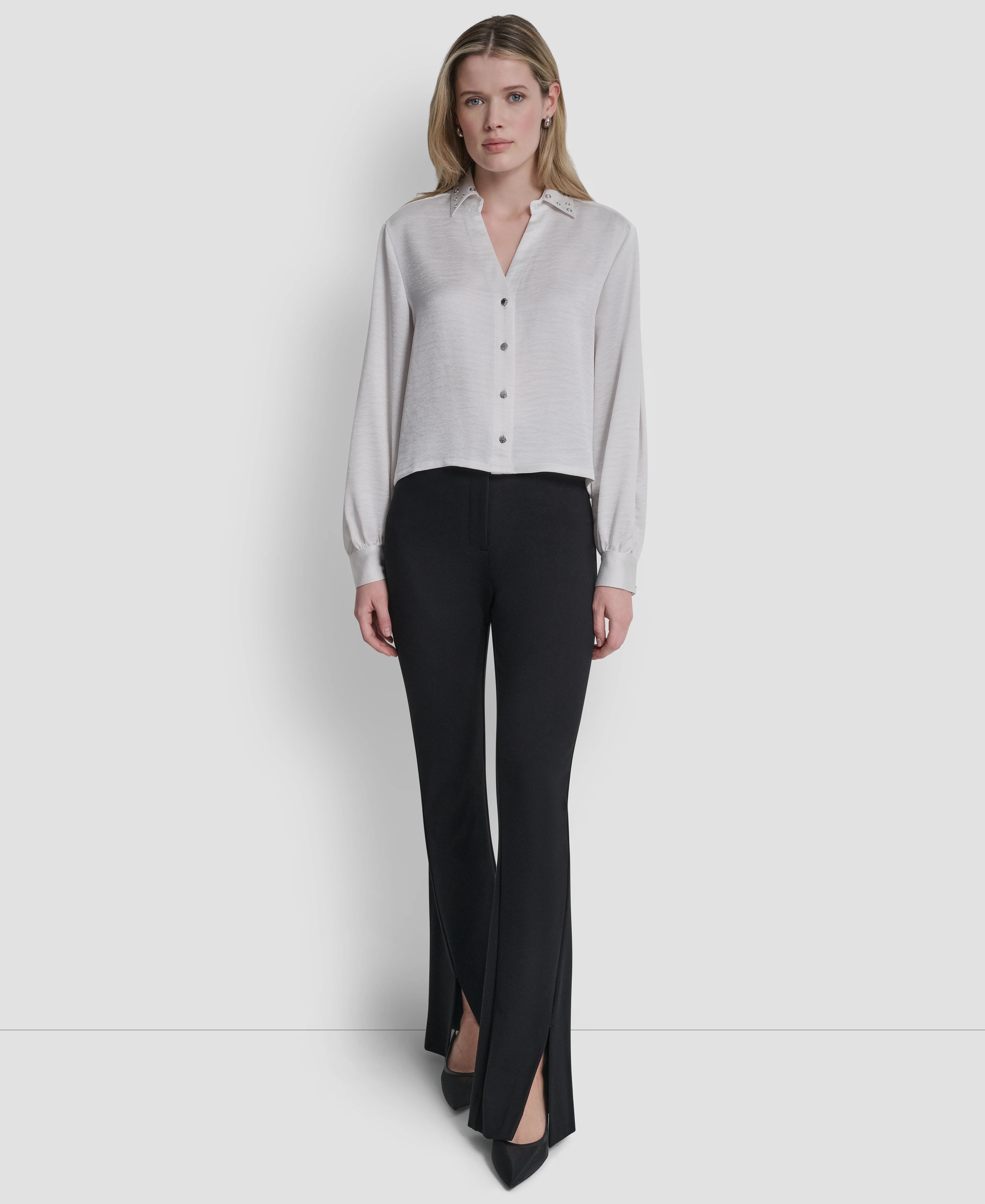 DKNY Áo Sơ Mi Nữ L/S Stud Cllr Y-Neck Sbc Shirt