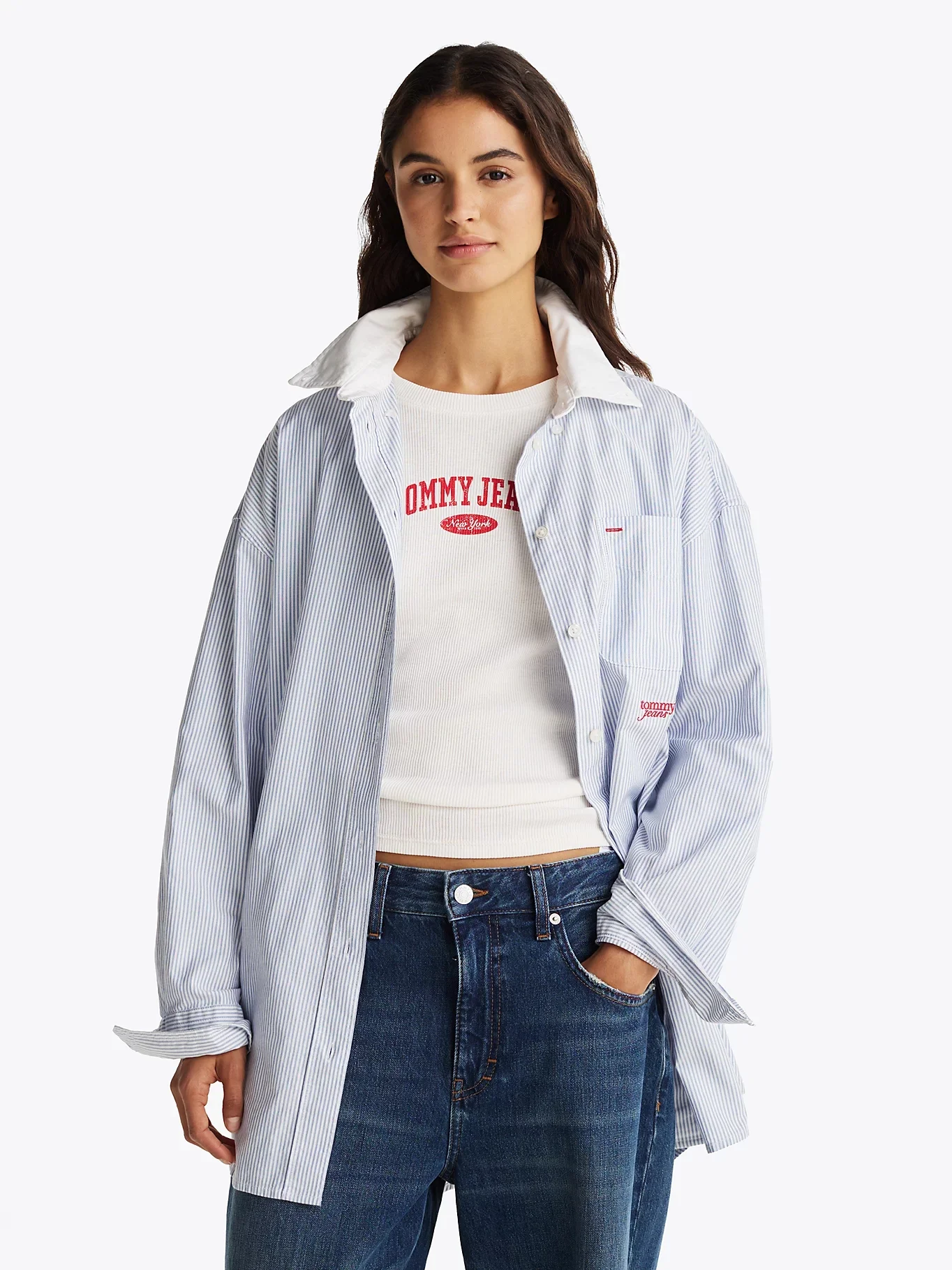 TOMMY JEANS Áo Sơ Mi Nữ Tay Dài TJW Ovs Contrast Stripe Shirt