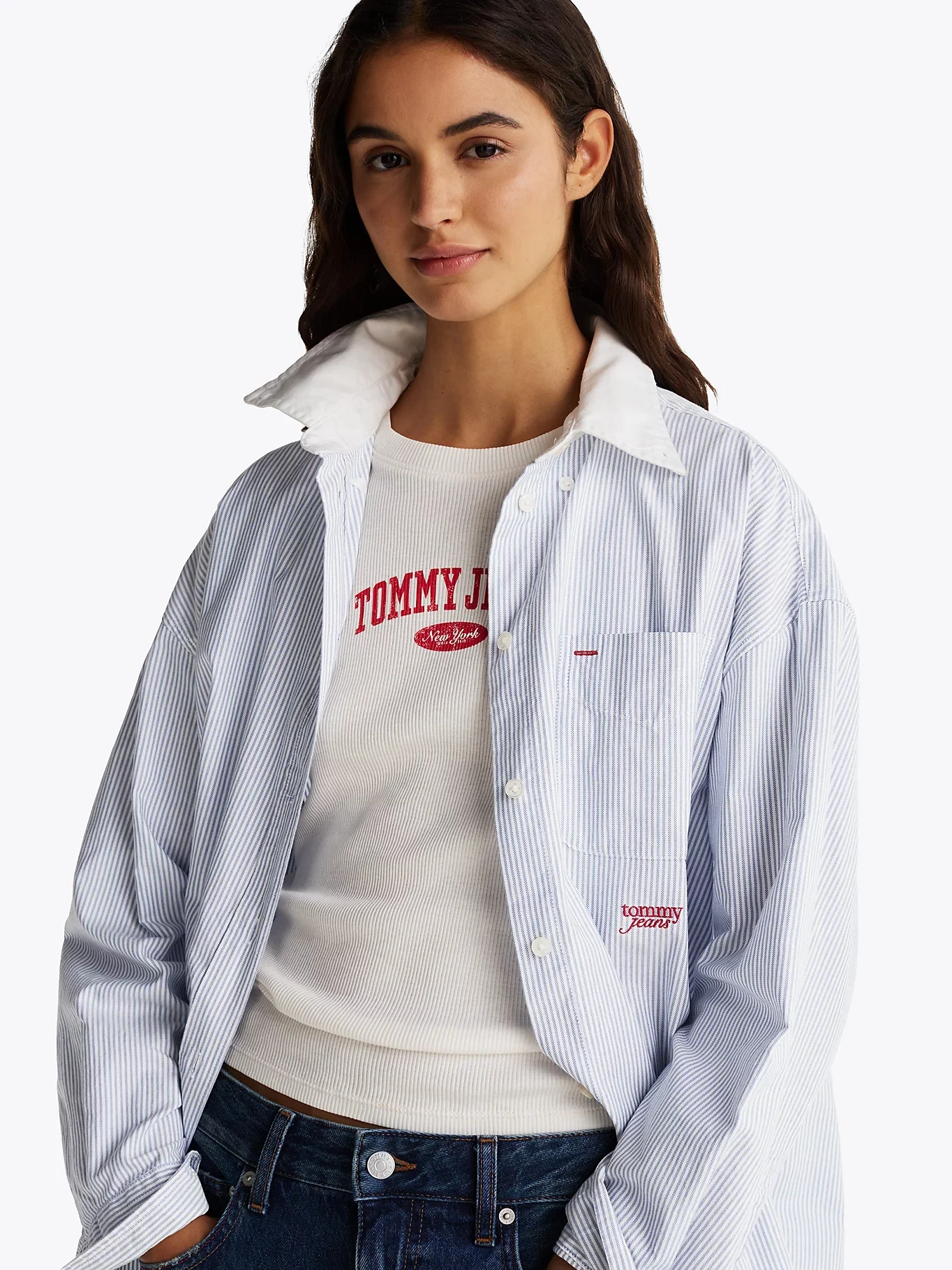 TOMMY JEANS Áo Sơ Mi Nữ Tay Dài TJW Ovs Contrast Stripe Shirt
