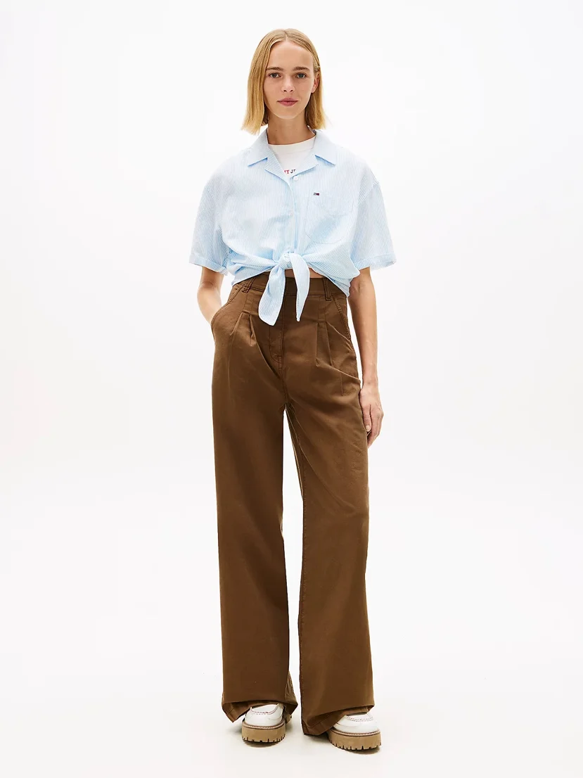 TOMMY JEANS Áo Sơ Mi Nữ Tay Ngắn TJW Tie Front Linen Shirt