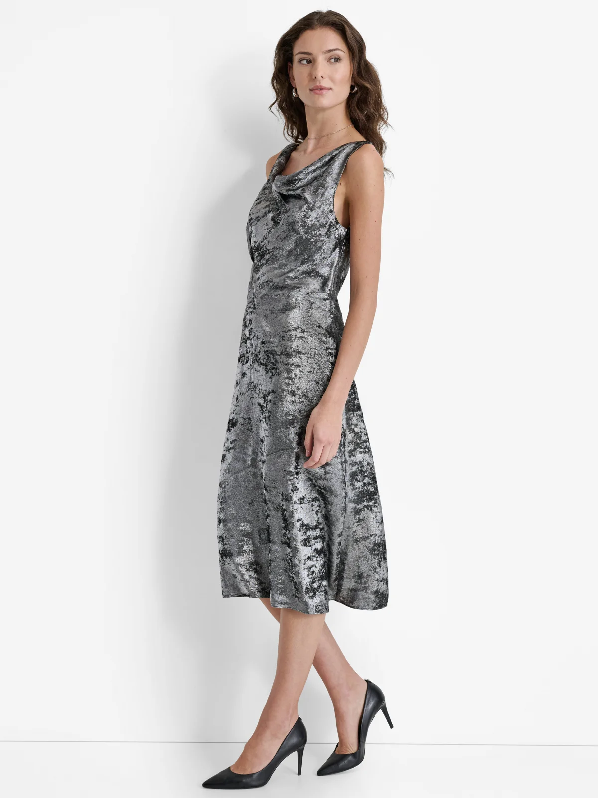 DKNY Đầm Nữ S/L Liquid Velvet Midi Dress